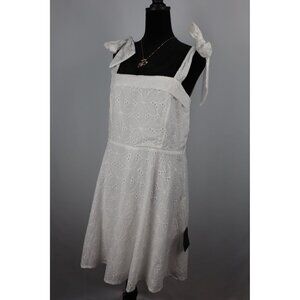 Lulus White Embroidered A-Line Dress With Tie Straps & Zipper Closure XL Cotton/
